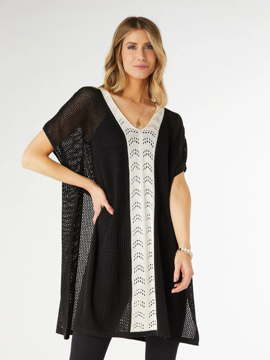 Coco + Carmen V-Neck Crochet Cover Wrap Black